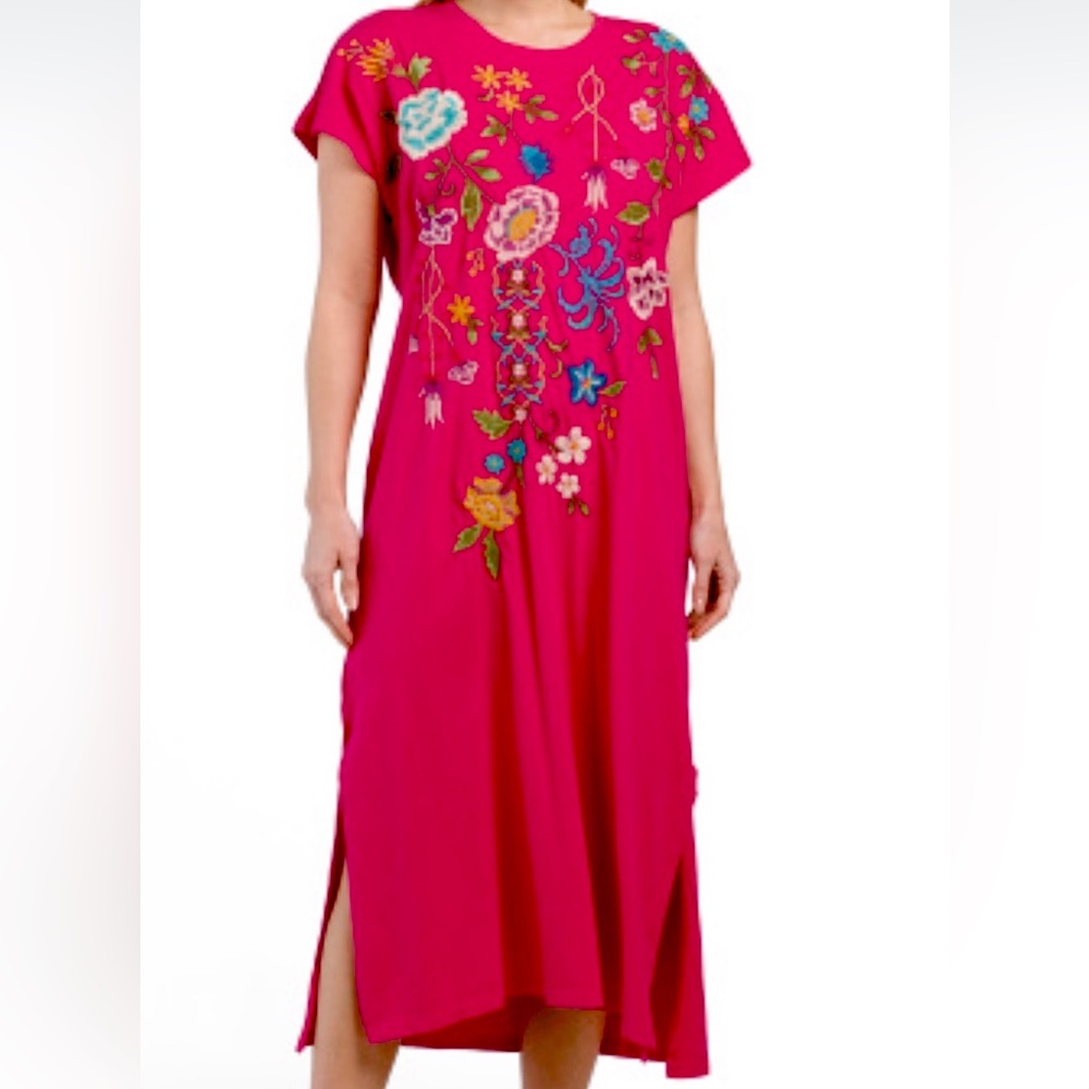 NWT JOHNNY WAS Sheri Pink Relaxed Knit Midi Dress SZ: S